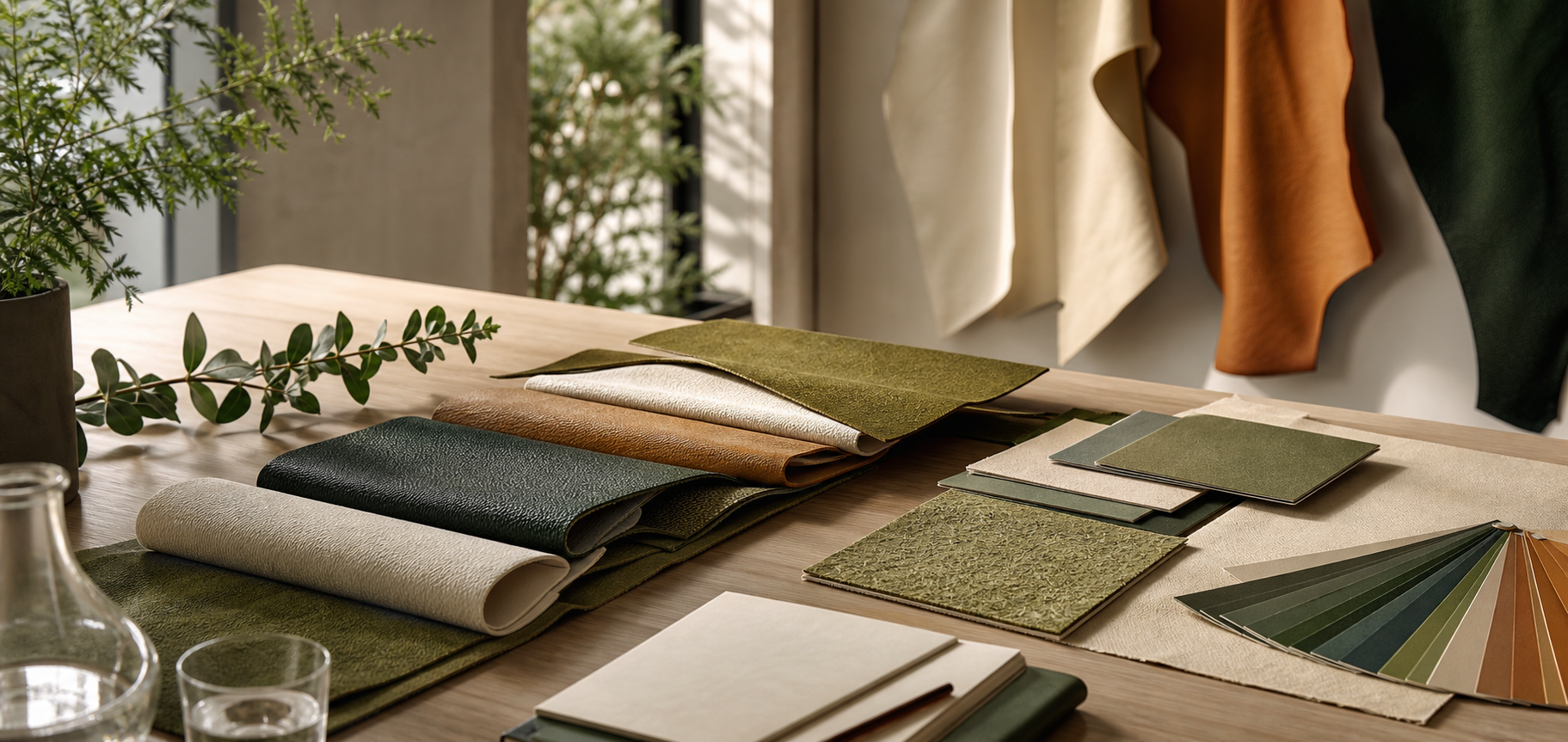 Plant-based material samples arranged on a consultation table