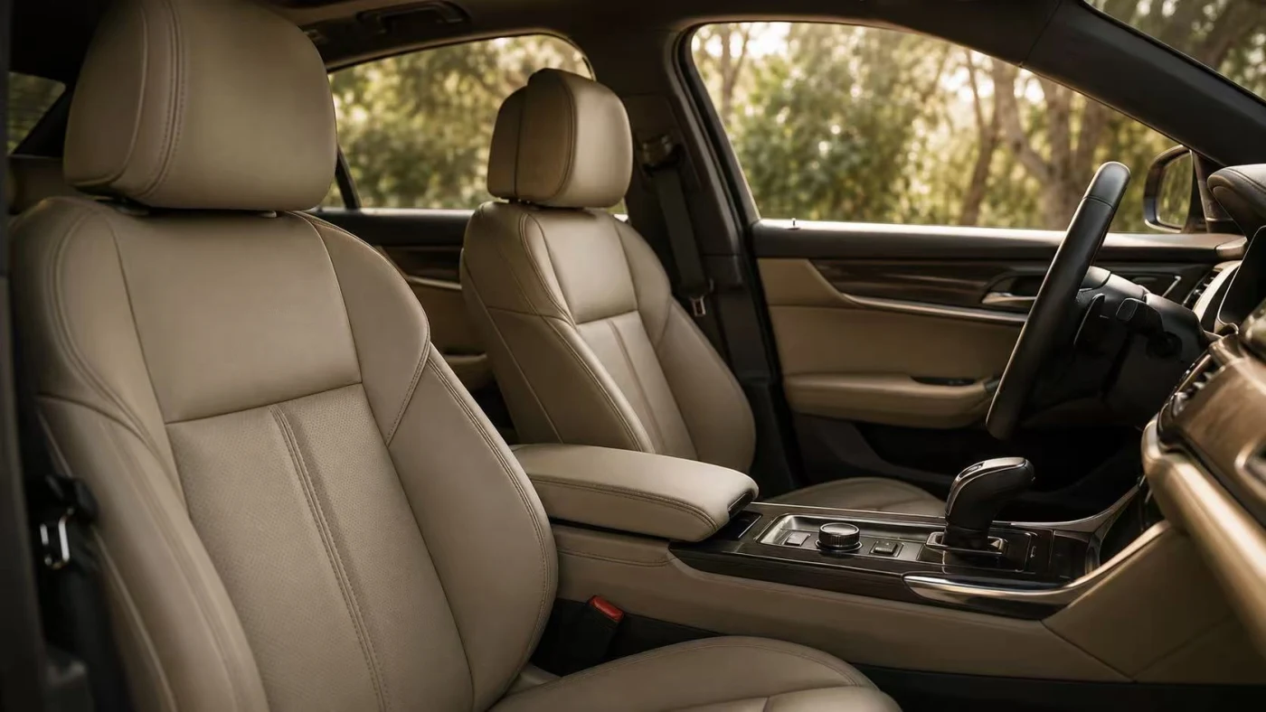 Automotive interior seat upholstered with leather-like material