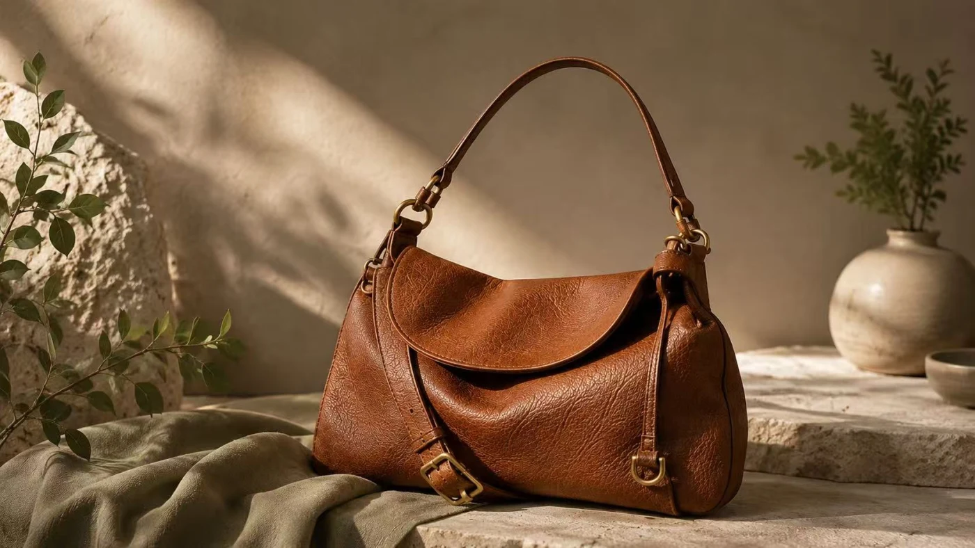 Fashion tote bag made with leather-like material