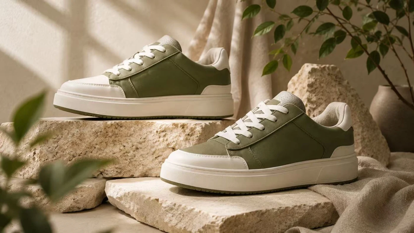 Lifestyle sneakers made with leather-like material