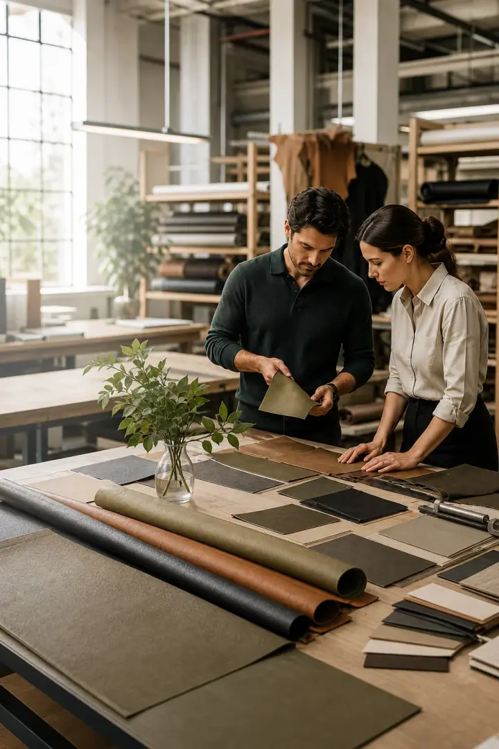 Materials workshop with plant-based material samples
